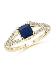 Split Shank Round Diamond and Square Blue Sapphire Ring- 0.75 ct TGW
