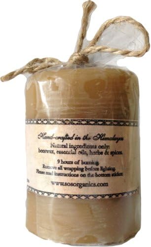 Pure Beeswax Candle Scented w/ Essential Natural Oils, Handcrafted in the Hamalayas, 2.5 Inches By 1.75 Inches Pillar, 2.8 Oz, 8 Hours Burning Time (Festive)