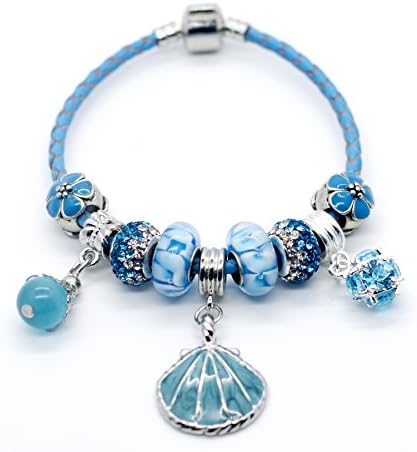 Delores European Ocean Beach Charm Crystal Bracelet Blue Beads Handmade Bracelet for Women Jewelry ( 7.48IN))