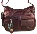 Genuine Lambskin Leather Handbag with Cell Phone Holder & Organizer - (Wine)