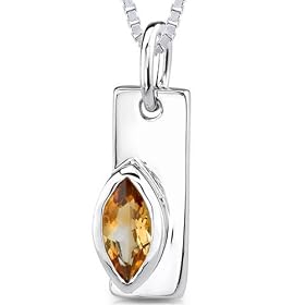 Marquise Cut Citrine Pendant Sterling Silver by Peora