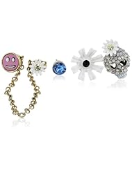 Betsey Johnson "Girlie Grunge" Skull and Flower 2- Stud Earrings Jewelry Set