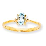 10k Polished Geniune Diamond & Aquamarine Birthstone Ring