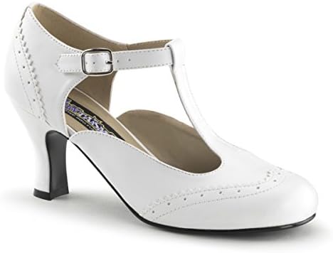 Womens Retro Inspired White 3 Inch Kitten Heels T-Strap Pump Shoes Size: 6