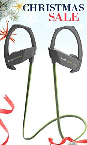 Bluephonic Sports Bluetooth Wireless Headphones, Audio Beat HD Sound, Perfect Running &amp; Workout Secure Fit In Ear Earbuds, Sweatproof Waterproof IPX7 Earphones, Noise Cancelling w/ Mic &amp; Case ,Green