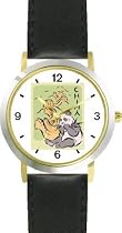 China Giant Panda or Panda Bear Animal - WATCHBUDDY® DELUXE TWO-TONE THEME WATCH - Arabic Numbers - Black Leather Strap-Size-Large ( Men's Size or Jumbo Women's Size )