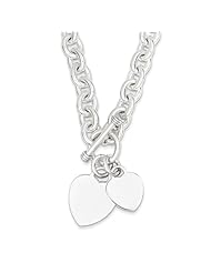 Sterling Silver Engravable Heart Disc On Fancy Link Toggle Bracelet