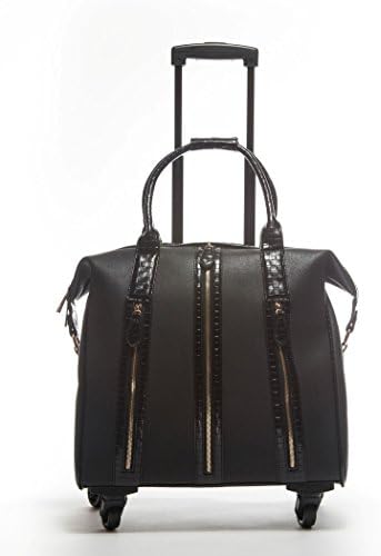Hang Designs Women's Moto Black Waxed Canvas 360 Rolling Trolley Bag