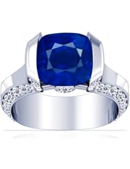 18K White Gold Cushion Cut Blue Sapphire Ring With Sidestones