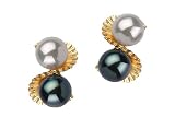 Amorette Black and White 6-7mm AAA Japanese Akoya 14 Karat Gold Pearl Earring Set