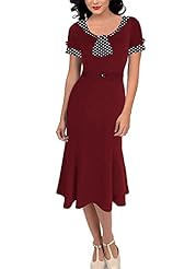 Cocktail Cotton Vintage Mermaid Short Sleeves Polka Dot Print Bodycon Dress/Party Dress 