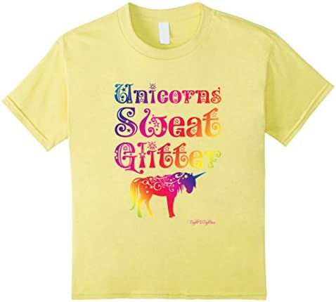 Kids Unicorns Sweat Glitter Workout Fantasy Fairy Tale Gym Tee 8 Lemon
