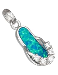 Sterling Silver Cubic Zirconia and Synthetic Blue Opal Flip Flop Charm