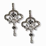 Fleur-de-lis Silver Sapphire Natural Seed Pearl Earrings - by Dahlia Vintage Jewelry Collection
