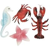 Sea Life Creatures Luau Party Plastic Decor (Pack of 4) Lobster, Seahorse, Crab &  Starfish