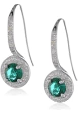 Sterling Silver Created Emerald and Diamond Accent Earrings