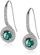Sterling Silver Created Emerald and Diamond Round Shape Wire Earrings