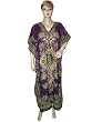 Womens Dark Purple Black Printed Kimono Sleeves Satin Caftan Patio Resort Wear