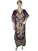 Womens Dark Purple Black Printed Kimono Sleeves Satin Caftan Patio Resort Wear