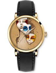 SPRAWL Aanalog Fashion Series Gold Ladies Watches of Genuine Black Leather Strap,Unique Wrist Watch for Women Girls Designed with beautiful masks