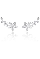925 Sterling Silver Sparkling White Faceted Swarovski Crystal Floral Vine Cuff Earrings Fashion Jewelry for Women, Teens, Girls - Nickel Free