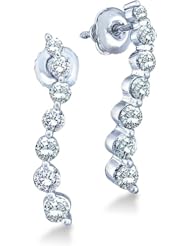 14k Yellow OR White Gold Round 7 Seven Diamond Dangle Twist Journey Earrings (1.0 cttw)