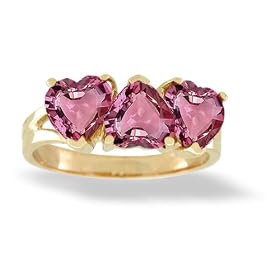 14K Yellow Gold Genuine Heart Pink Tourmaline Ring by Jewels For Me
