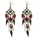 Brass Tone Red Bead Chandelier Earrings