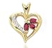 14k Yellow Gold Marquise Ruby Pave Diamond Heart Pendant