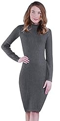 Ponte/Rayon/Spandex/Knit Fitted Turtleneck Long Sleeves Bodycon Dress/Midi Dress 
