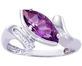 14K Yellow or White Gold Marquis Gemstone and Diamond Ring-Amethyst-full, half sizes from 5-8.5