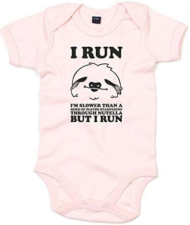 Slower Than A Herd Of Sloths But I Run, Printed Baby Grow - Powder Pink/Black 3-6 Months