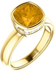 14K Yellow Gold 8.00x8.00mm Antique Cushion Cut Citrine and Diamond Ring -- LIFETIME WARRANTY