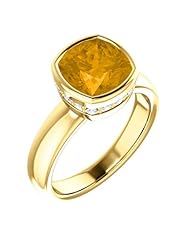 18K Yellow Gold 8.00x8.00mm Antique Cushion Cut Citrine and Diamond Ring -- LIFETIME WARRANTY