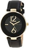 Anne Klein Womens AK/1064BKBK Gold Tone Black Leather Strap Watch