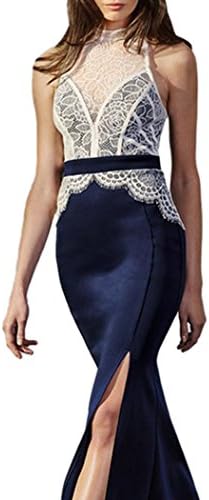 UpU Womens Contrast Lace Top High Split Maxi Party Dress Size L