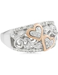 XPY Sterling Silver and 14k Pink Gold Diamond Hearts Ring (1/4 cttw, I-J Color, I2-I3 Clarity)