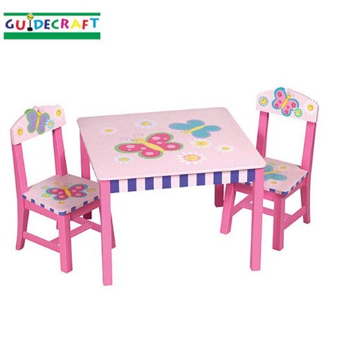 3pc Kid's Butterfly Collection Wood Pink Finish Table & Chair Set