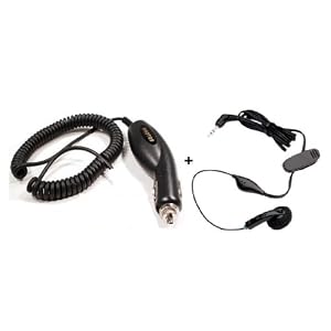 2.5mm Hands-Free EarBud Headset + Car Kit Vehicle Plug in Charger for ATT Nokia 2720 fold Cell Phone