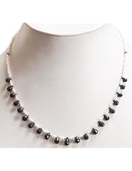 Single Strand Natural Pearl & Faceted Sapphire Drops Beaded Beautiful Handmade Necklace