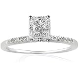 1 Ct Radiant Cut & Round Diamond Engagement Ring Pave Setting 14K WHITE GOLD