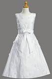 White Satin A-Line Communion Baptism Dress with Flower Accents