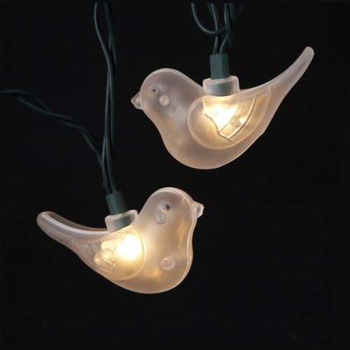 Set of 10 White Turtle Dove Bird Christmas Lights - Green Wire