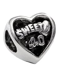 Silverado Sweet 40 in Heart Silver Charm - Fits On Pandora Chamilia And Troll Bracelets