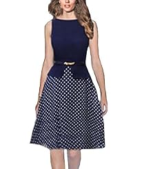 Knee Length Chiffon/Cotton Polka Dot Print Belted  Sleeveless Party Dress/Tunic  With a Bow(s) and a Sash 