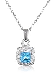 Sterling Silver Twist Swiss Blue Topaz Diamond Pendant Necklace (1/6cttw, I J Color, I2 I3 Clarity), 18"
