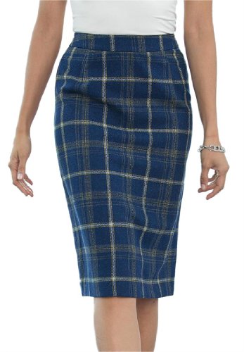 Jessica London Women's Plus Size Wool Pencil Skirt Marine Blue Plaid,16