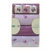 Lambs and Ivy Luv Bugs Flannel Blanket 4 Pack, Plum