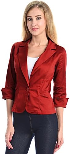 Normcoer Women's Fashion Womens 3/4 Sleeve Peaked jacket (KATIT6360-BURGUNDY-S)