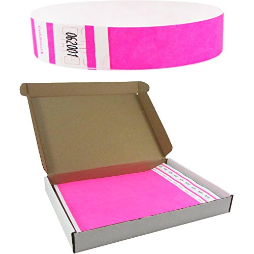 Goldistock Select Series with Box - Tyvek Wristbands Day Glow Neon Pink 500 Count - 3/4